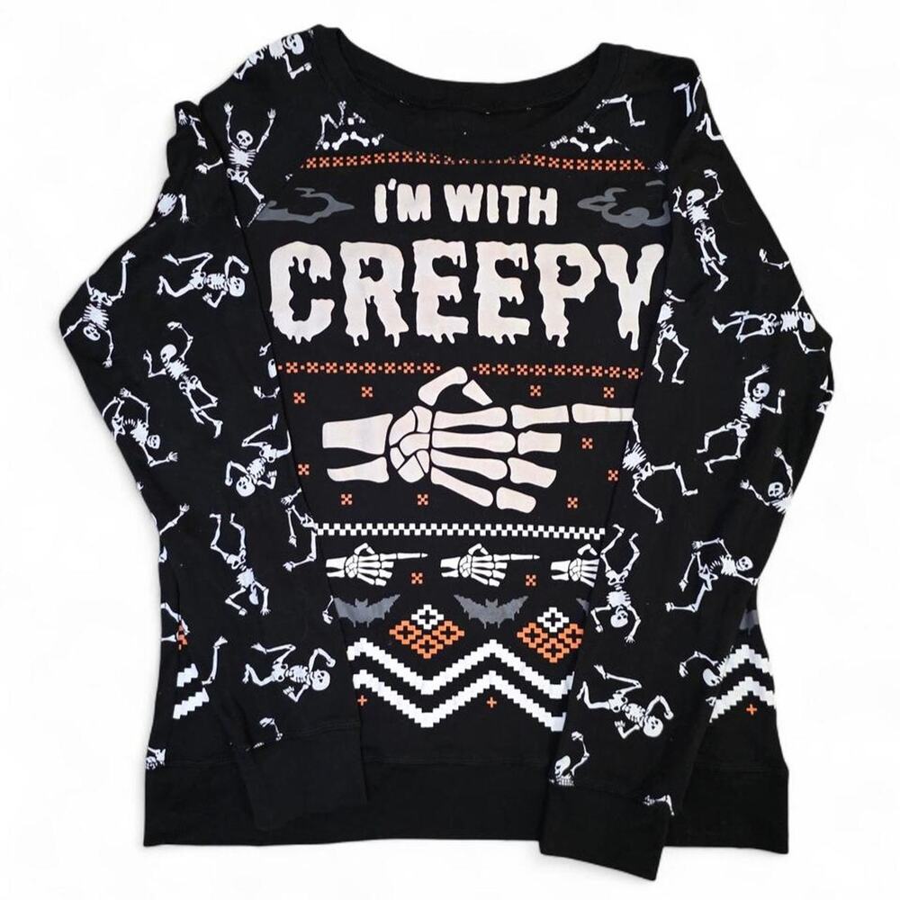 Halloween Skeleton Sweatshirt XL Black Novelty Crewneck NWOT